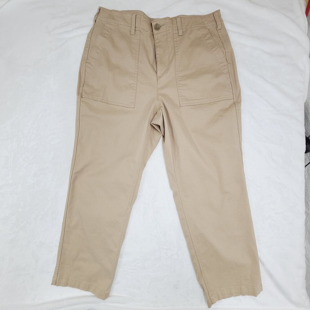Lands End Khaki Pants Womens 14P Petite Beige Straight Leg Casual Work Pants